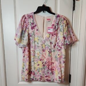 RARE Kate Spade Painted Petals Burnout Floral Multicolor Top Size XL